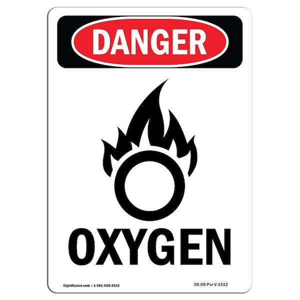 Safety Sign, OSHA Danger, 5" Height, Oxygen, Portrait, 10PK